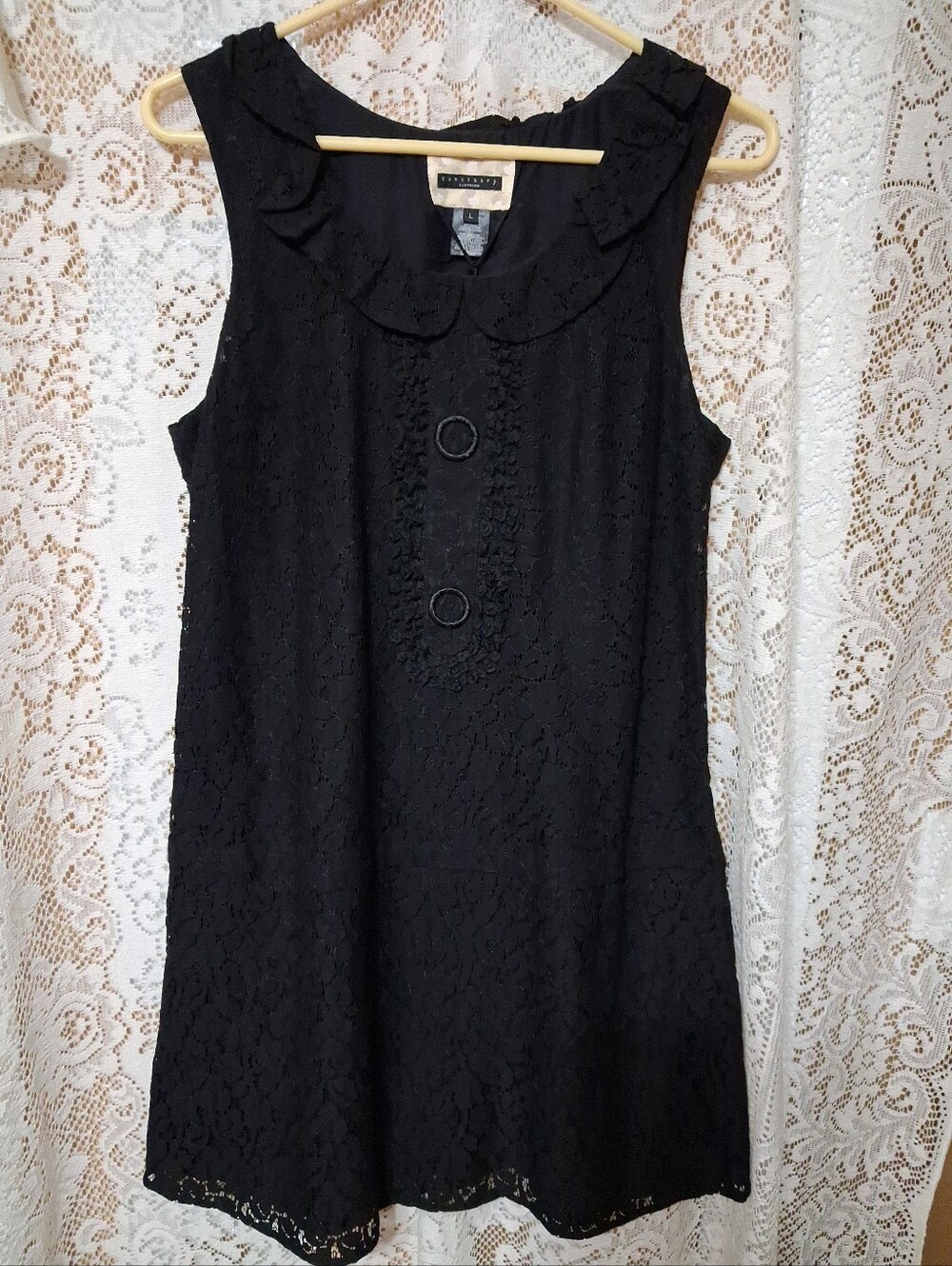 Sanctuary NWT Black Cotton Silk Shift Peter Pan Collar Dress  Size L Pristine